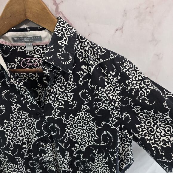 Foxcroft Shirt Womens 10 P Black White Button Up Wrinkle Free Non Iron Popover - Picture 13 of 14